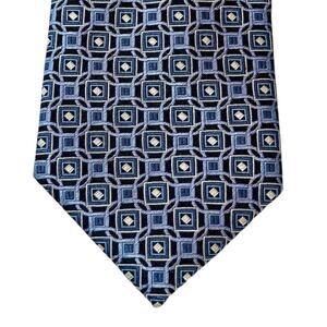 VTG Donald J Trump Signature Collection Blue Silver Geometric 100% Silk Neck Tie